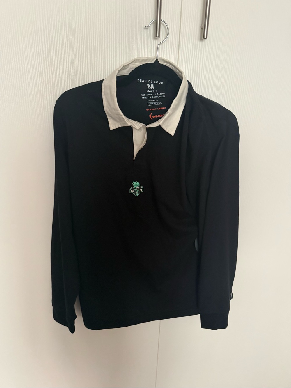 Peau De Loup New York Liberty Black Rugby Polo with Cream Collar NWT